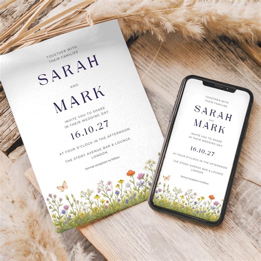 Flower Garden Wedding Invitations, Charming Floral Invites, Personalised Designs, Digital Download, Nature Theme, Envelope Liner - Etsy