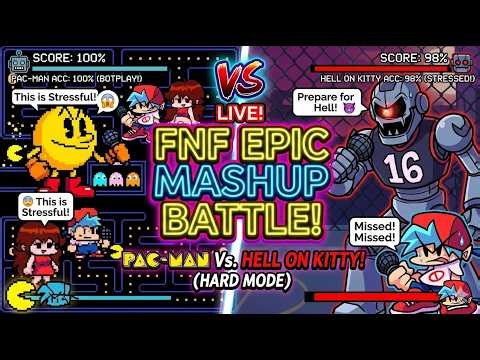 🔴 LIVE: FNF Epic Mashup Battle! Pac-Man vs Hell on Kitty (Hard Mode) - 100% Botplay