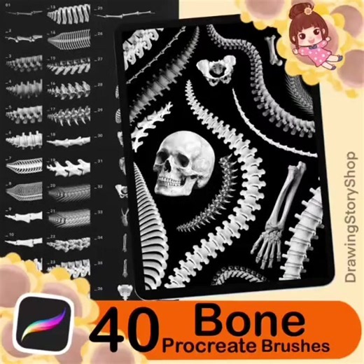40 Procreate Bone & Skeleton Stamp Brushes – Skull, Spine, Anatomy Reference for Dark Art & Gothic Illustration 📍 https://drawingstoryshop.etsy.com/listing/4483425154 📍 https://drawingstoryshop.etsy.com 📍 https://www.creativefabrica.com/product/40-procreate-bone-skeleton-brushes/ref/6717266/?sharedfrom=pdp 📍 https://drawingstoryshop.gumroad.com/l/dyyrqv 📍 https://creativemarket.com/DrawingStoryShop/292178331-40-Procreate-Bone-Skeleton-Brushes WHAT’S INCLUDED: – 40 Bone Brushes Designed spec