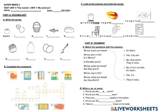 Super minds test units 4& 5 worksheet
