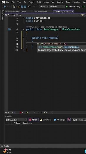 Hello World in Unity3d