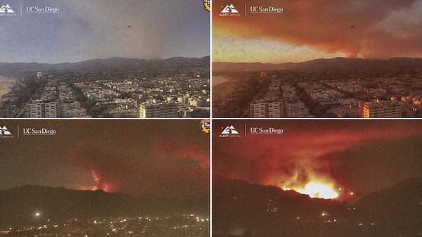 Timelapse reveals growing smoke and flames of Palisades fire overnight