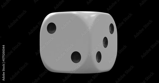 3D White Dice Rotating On Alpha Loop