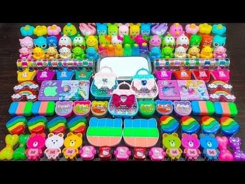 Rainbow slime ! Mixing random things into homemade slime ! Relaxing slime videos !!!