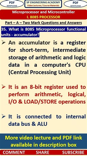 35MP Microprocessor and Microcontroller - 8085 Microprocessor Functional Units - Accumulator