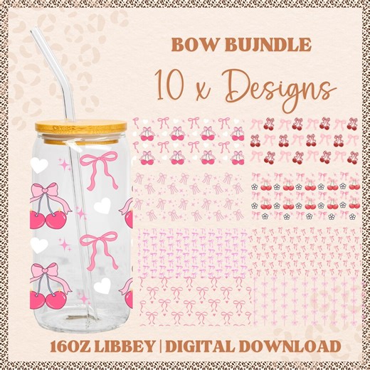 Bow Bundle, 10 Designs, 16oz Libbey Designs, Uvdtf Designs, Sublimation Print, Coquette Bows, Glass Print, Digital Png, Instant Download - Etsy