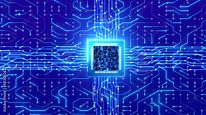 Computer Chip Design Circuit Diagram Electron Flow Concept Animation