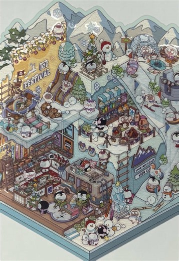Exploring Miniature Ice Festival Scene Stickers