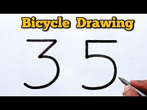 How to Draw a Bicycle Using Number 35 | Bicycle Drawing Step by Step