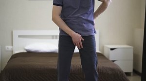 Male fertility concept, pain in prostate, man suffering from prostatitis or from a venereal disease at home, urological genital infections