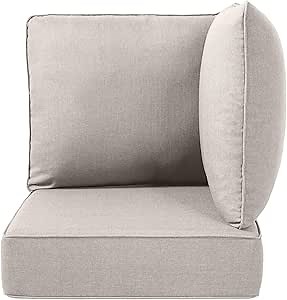 Luxury 24x24x6 Outdoor Corner Cushion 1 Set - Water-Repellent 3-Piece Cushion Set with Zipper for Outside Rattan Wicker Sofa Loveseat Chair Sectional Patio Conversation Sets - Beige/Classic