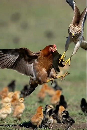Shocking Battle: Brave Mother Hen vs Hawk! 🐔🦅❤️