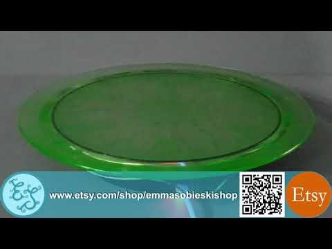 Vintage Anchor Hocking Cameo 'Ballerina'Depression Uranium Glass Cake Plate