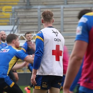 Great to see Max Simpson back on the pitch at AMT Headingley this morning with his first field session of the season as he continues his recovery from injury. Good luck to Max with the rest of his return and we can't wait to see him back in action soon | Leeds Rhinos