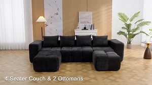 160" Oversized 6 Seater Boneless Couch, Comfy Cloud Modular Sectional Sofa with Deep Seat, Modern Boneless Memory Foam Couches for Living Room, Tufted Sofa, No Assembly Required, Beige