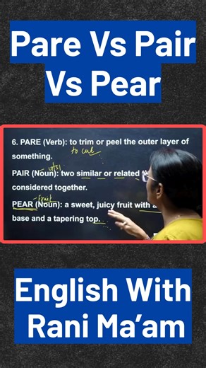 8.5K views · 115 reactions | Pare Vs Pair Vs Pear | Homonyms | English With Rani Ma'am #homonyms #english #englishlearning #vocab #vocabulary | English With RANI MAM | Facebook