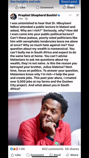 Prophet Bushiri respond to Dr Ndlozi | Jane Waya