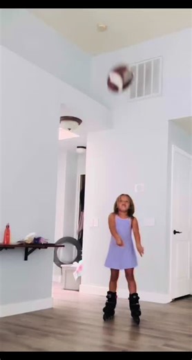 Always working on athletism. Playing catch with her roller skates on in her golf dress. #athlete #nfl #superbowl #girldad #golf