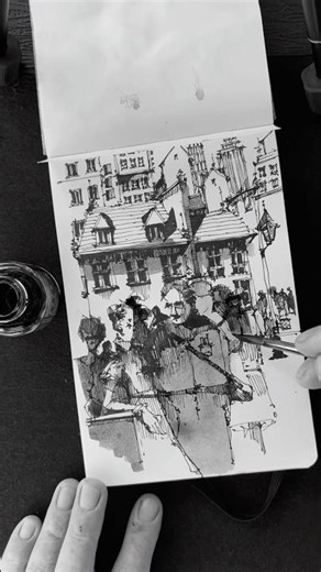 Liquid watercolor for shading the ink linework