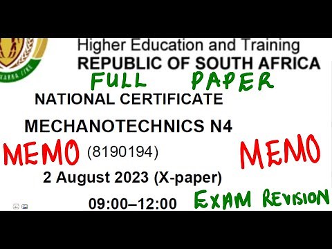 Mechanotechnics N4 August 2023 Memo ‪@mathszoneafricanmotives‬ ‪@mathwithlightone‬