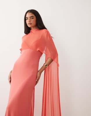 ASOS DESIGN exaggerated cape maxi dress in coral | ASOS