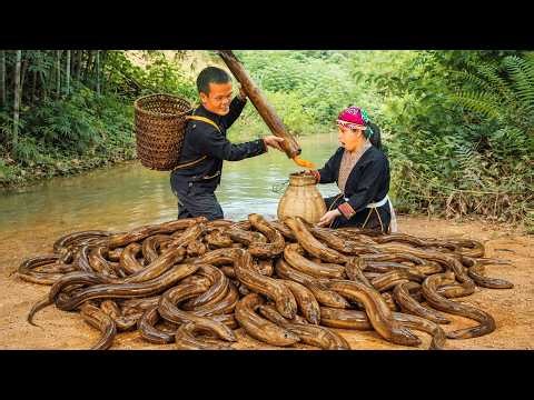 Amazing Pumpkin Trap for Eels | Dwarf Family Fishing & Cooking Off Grid