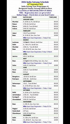 2026 Satsang Schedule