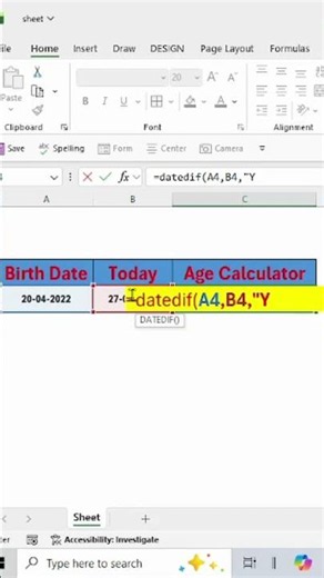 🔥Create an Automatic Age Calculator in Excel Using DATEDIF#shorts