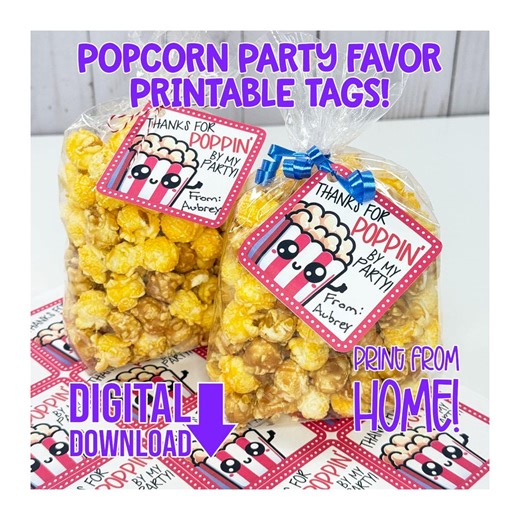 Printable Birthday Party Favor Labels • DIY Popcorn Favor Bag Tags Digital Download - Etsy