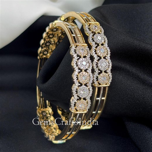 AD Bangle Set/ Gold Finish CZ Stone Bangles/ Diamond Bangle/cubic Zirconia Bracelet/indian Bangles/wedding Jewelry/ Pack of 2 Pcs - Etsy