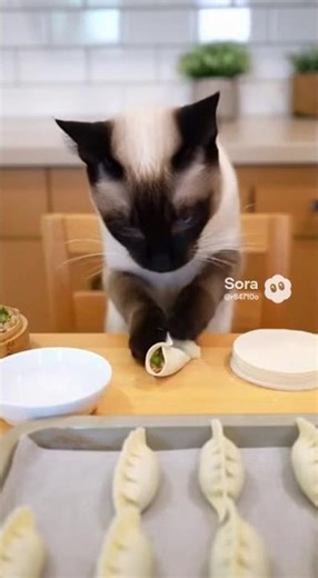 Siamese Cat Teaches How to Make Dumplings 🐱🥟 | Hilarious Cooking Lesson!