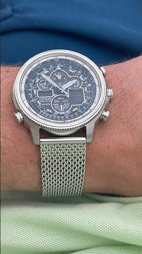 Citizen Navihawk Eco-Drive WR200 A/T Men’s Wrist Watch Time Piece Jubilee - Close Up On Wrist