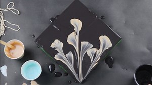 String Pull Painting, Fluid Acrylic Pour Painting Technique