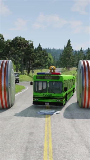 Colorful Trucks & City Buses vs Giant Bollards Crash - BeamNG.Drive #shorts #viralshor