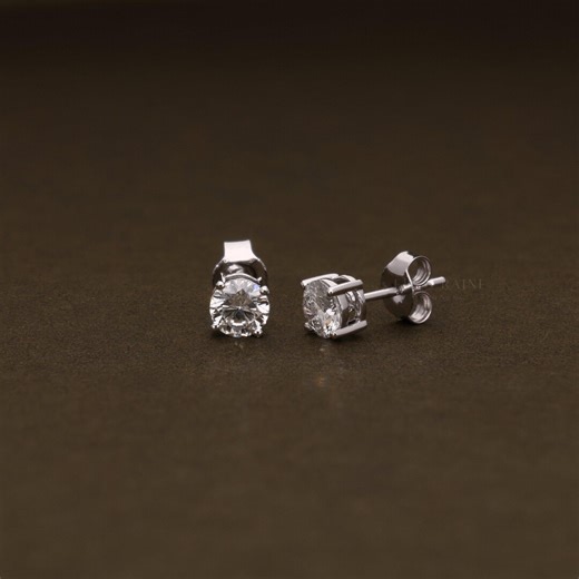 1 CTW Round Lab Grown Diamond Stud Earrings | Classic Solitaire Studs | Round Diamond Studs | E-F VVS2 Certified Diamonds - Etsy