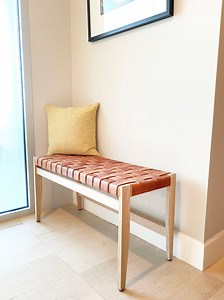 Leather Woven Bench W/ Solid White Oak Wood Frame, End of Bed Bench, Modern Entryway Bench, Genuine Cognac Leather, Banquette, Mudroom Bench - Etsy