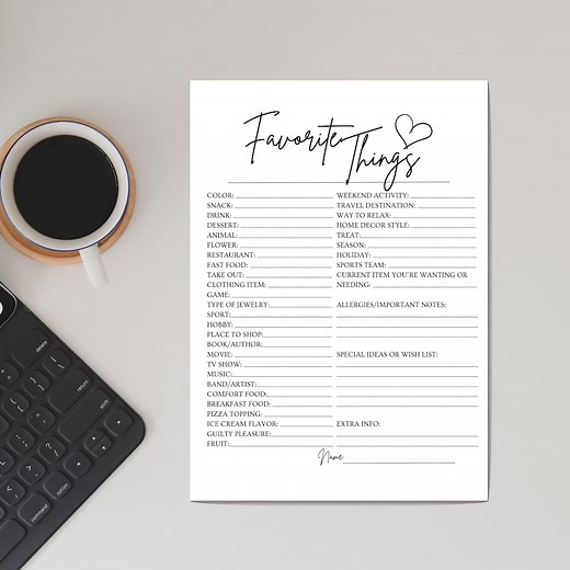 Favorite Things List Questionnaire | Favorites List Printable | Favorites Survey | List of Favorites Questions | Instant Download PDF Print - Etsy