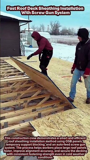 Fast Roof Deck Sheathing Installation With Screw Gun System #woodworking #wood #craftsmanship