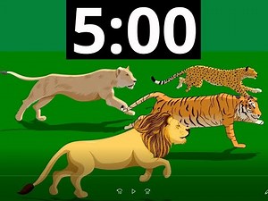 5 Minute Countdown Timer with Music | Animal Edition | Lion, Tiger and Cheetah Race