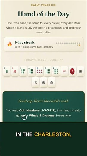 Today's hand is going for winds & dragons: 5 wind/dragon tiles is your spine. Charleston pass: 5 Bam