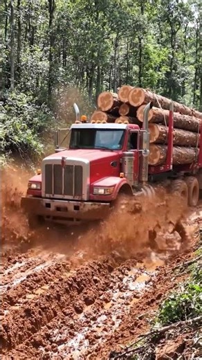 Heavy Logging Truck Fighting Muddy Road #truck #heavycivil #viral #shorts