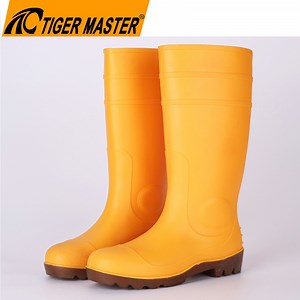 [Hot Item] Custom Printed Anti Slip Oil Chemical Resistant Steel Toe Prevent Puncture Men Protection Yellow PVC Rubber Safety Rain Boots with CE