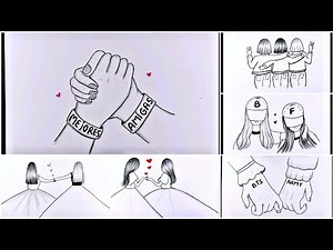 6 dibujos fáciles de mejores amigas / dibujos a lápiz paso a paso para principiantes