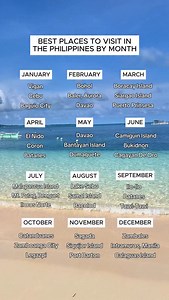Best Places to visit in the Philippines by month! 🇵🇭🌴✈️🌊🐚🌺 #GladexTravelandTours #GLADtoEXplore #TravelwithGLADEX #Travels #Island #PhilippineIsland #PhilippineTravels #Traveling #SamalIsland #Siargao #ElNido #Coron #CamiguinIsland #Siquijor | Gladex Travel & Tours