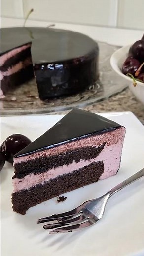Cherry Mousse Cake With Black Mirror Glaze — Sugar-Free Dessert