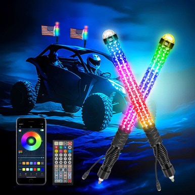 Kubota RTV 2PCS 2FT LED Whip Lights RGB Spiral Chasing by Kemimoto