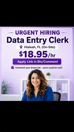 Urgent Hiring! 🚨 $18.95/hr Data Entry Clerk Hialeah, FL #shorts #jobsearch