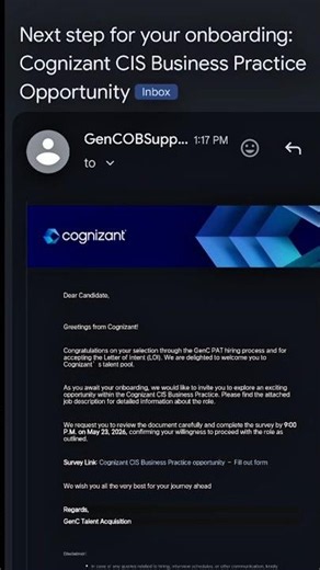 Cognizant CIS LOI Survey Mail Out? Multi Cloud Role Update 2026 ✅