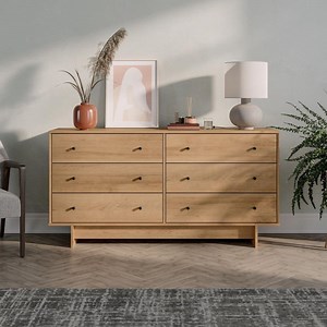 Prepac Finnley Natural Oak 6 Drawer Dresser 61 in. Wide Chest of Drawers, Dresser for Bedroom, Chest of Drawers for Bedroom ODBR-2506-1