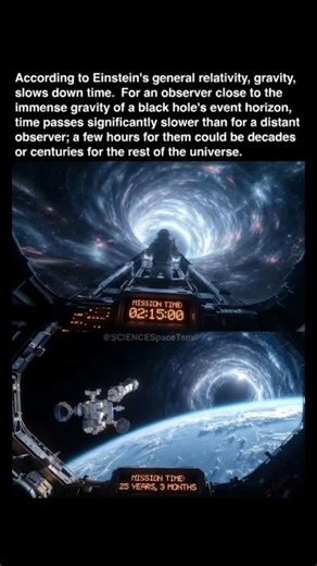 SCIENCE Space Tamil on Instagram: "TIME IS RELATIVE If you stand next to a black hole, you will age slower than everyone else in the universe. This is known as Gravitational Time Dilation. THE PHYSICS: Einstein proved that gravity warps space and time. The stronger the gravitational field, the slower time passes. THE EXTREME: Near a black hole, gravity is so intense that it puts the brakes on time. For an observer far away, time runs at "normal" speed. For an observer close to the event horizon,